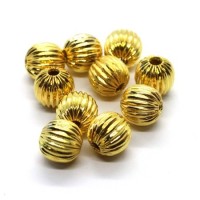 Perles striées métal 8mm dorées x10