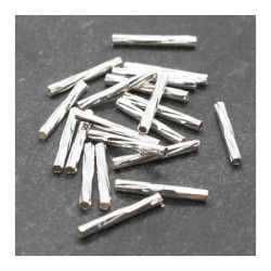 Perles tube métal strié 13mm argentées x20