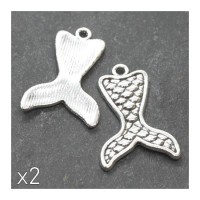 Breloques queue de sirène 27mm argent vieilli x2