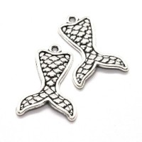 Breloques queue de sirène 27mm argent vieilli x2