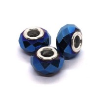 Perle à facettes style Pandora bleu métallisé