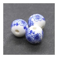 Perle en céramique fleurs bleues 12mm