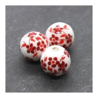 Perle céramique fleurs rouge 12mm