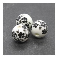 Perle céramique fleurs noir 12mm