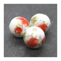 Perle céramique fleurs rouge 12mm