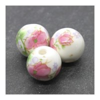 Perle céramique fleurs rose clair 12mm