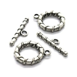 Fermoirs toggle argent vieilli 16mm motif cordelette