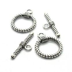 Fermoirs toggle argent vieilli 16mm motif strié
