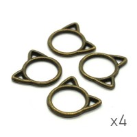 4 Breloques connecteur tête de chat bronze