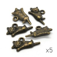 Breloque chat bronze x5