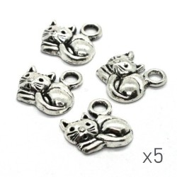 5 Breloques chat argent vieilli