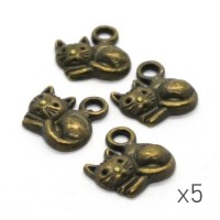 Breloques chat bronze x5