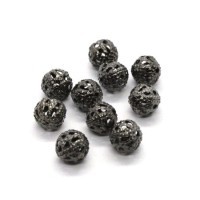 Perles filigrane rondes en métal 6mm gunmetal