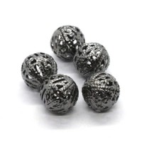 Perles filigrane rondes en métal 12mm gunmetal