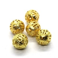 Perles filigrane rondes en métal 12mm dorées
