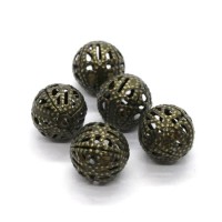 Perles filigrane rondes en métal 12mm bronze