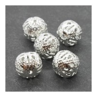 Perles filigrane rondes en métal 12mm argentées