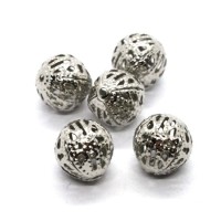 Perles filigrane rondes en métal 12mm vieil argent