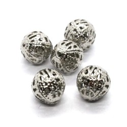 Perles filigrane rondes en métal 12mm vieil argent