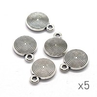 5 Breloques rondes cercles 12mm argent vieilli