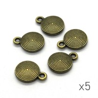 5 Breloques rondes cercles 12mm bronze