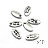 10 Breloques ovales 'Hand made' 11mm argent vieilli