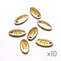 10 Breloques ovales 'Hand made' 11mm dorées