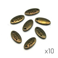 10 Breloques ovales 'Hand made' 11mm bronze
