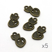 5 Breloques chat 15x9mm bronze