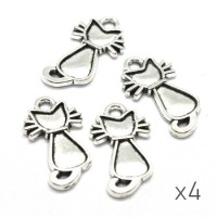 4 Breloques chat 22x12mm argent vieilli