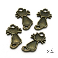 4 Breloques chat 22x12mm bronze