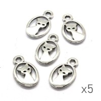 5 Breloques pendentif ovale chat 16mm