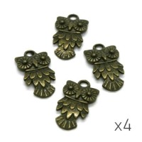 4 Breloques hibou 20mm bronze