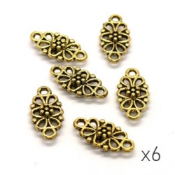6 Breloques connecteur fleur 16mm doré