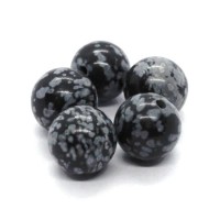 5 Perles obsidienne mouchetée flocon de neige 10mm