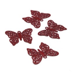 4 Breloques estampes filigrane papillon rouge