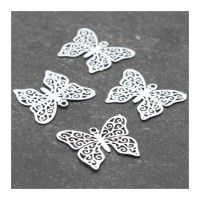4 Breloques estampes filigrane papillon blanc