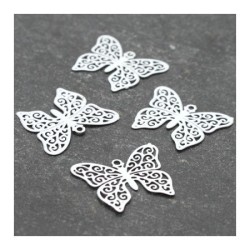 4 Breloques estampes filigrane papillon blanc