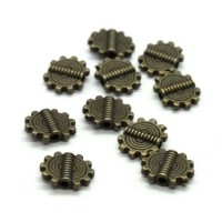 10 Perles disque soleil 10mm métal bronze