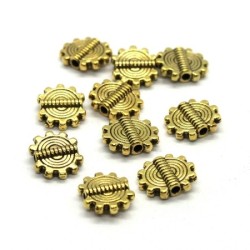 10 Perles disque soleil 10mm métal doré