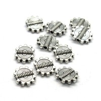 10 Perles disque soleil 10mm métal argent vieilli