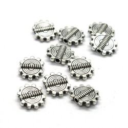 10 Perles disque soleil 10mm métal argent vieilli