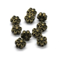 Perle métal fleur bronze x10