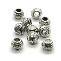 10 Perles métal lampion gros trou argent vieilli