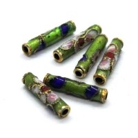 Perles cloisonnées tubes 16mm vert