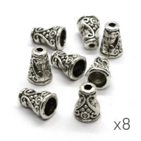 8 Perles coupelle cône 10mm argent vieilli