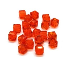 Perle cube à facettes 4mm orange foncé x20