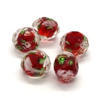 Perle lampwork à facettes en verre 12mm rouge
