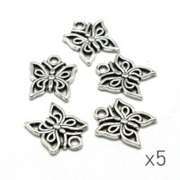 Breloque papillon 14mm argent vieilli x5