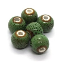 Perle céramique ronde 10mm vert moucheté